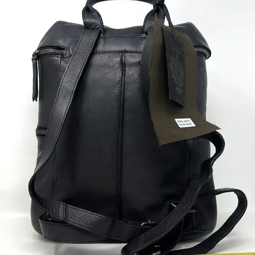Vlenca Holland Leather Backpack Distressed Black 40770 Anthroplogie NWT